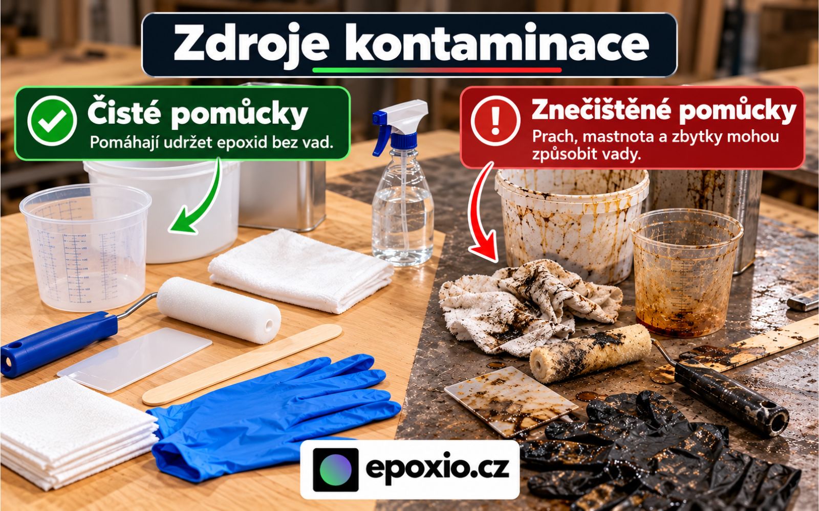Přehled možných zdrojů kontaminace při práci s epoxidem